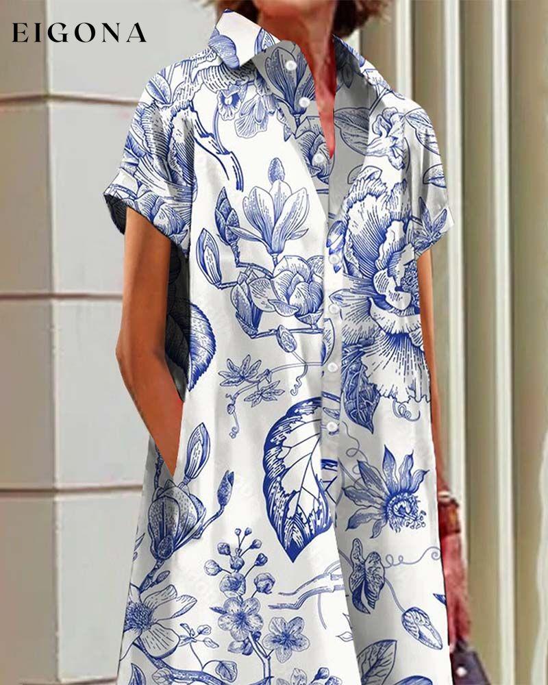 Casual elegant printed dress with lapel pockets casual dresses summer