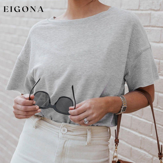 Gray Drop Shoulder Sleeve Oversize Bodysuit Gray 60%Polyester+35%Viscose+5%Elastane clothes DL Exclusive Occasion Daily oversized shirt Print Solid Color Season Summer Style Casual t-shirt top