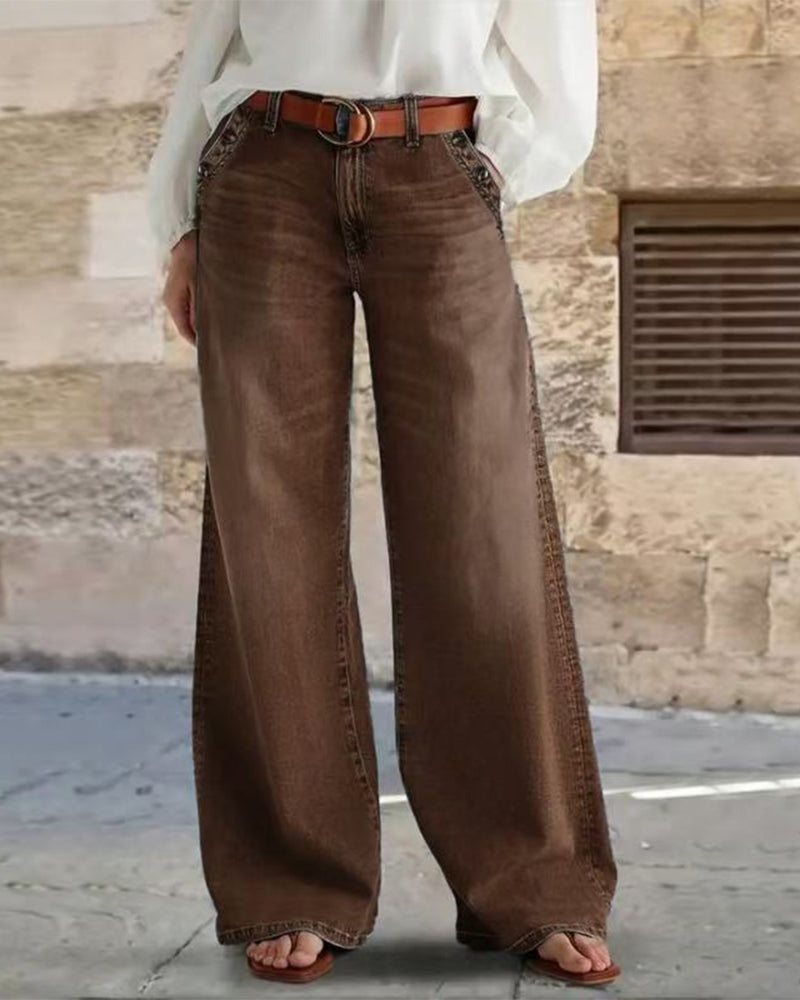 Multi-Button Washed Loose Jeans