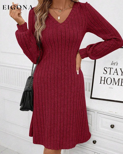 V-neck ribbed solid color dress 2023 f/w 23BF casual dresses Clothes Dresses spring