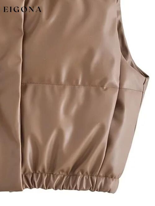 PU Leather Zip Up Drawstring Vest clothes K&BZ Ship From Overseas