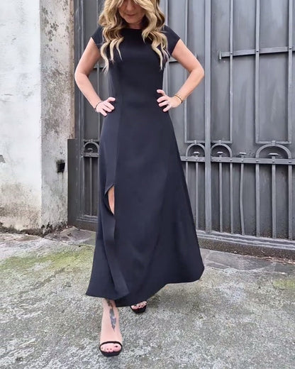 Abito elegante a tinta unita con spacco a maniche corte