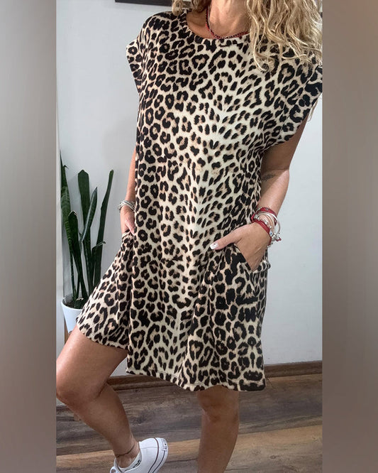 Crewneck Leopard Print Fashion Dress