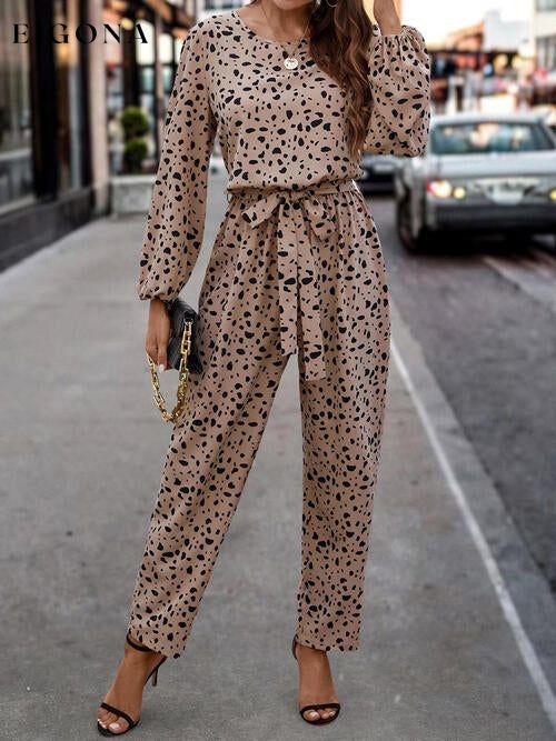 Leopard Tie Front Balloon Sleeve Jumpsuit Bigh clothes Jumper Jumpsuit Rompers Ship From Overseas