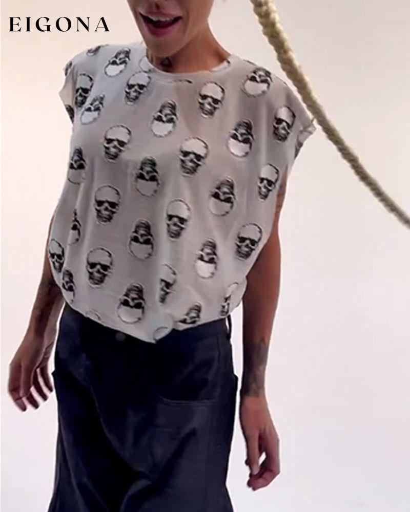 Skull printed round neck fashion top blouses & shirts spring summer