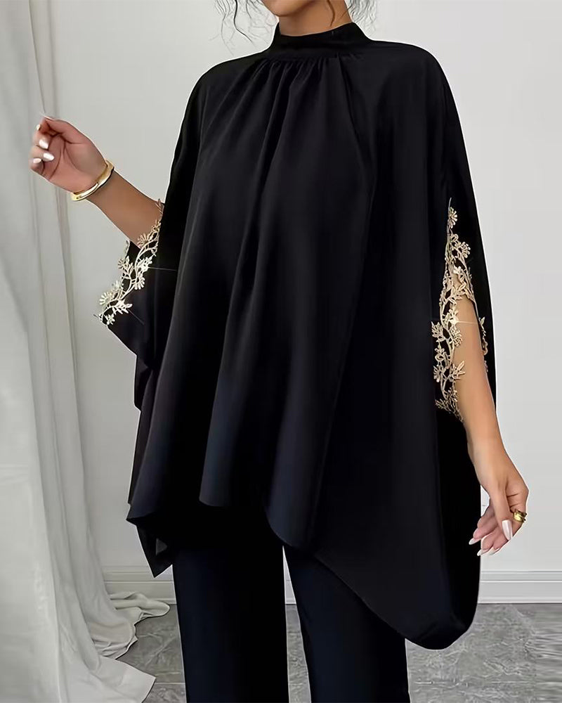 Stand Collar Elegant Patchwork Top