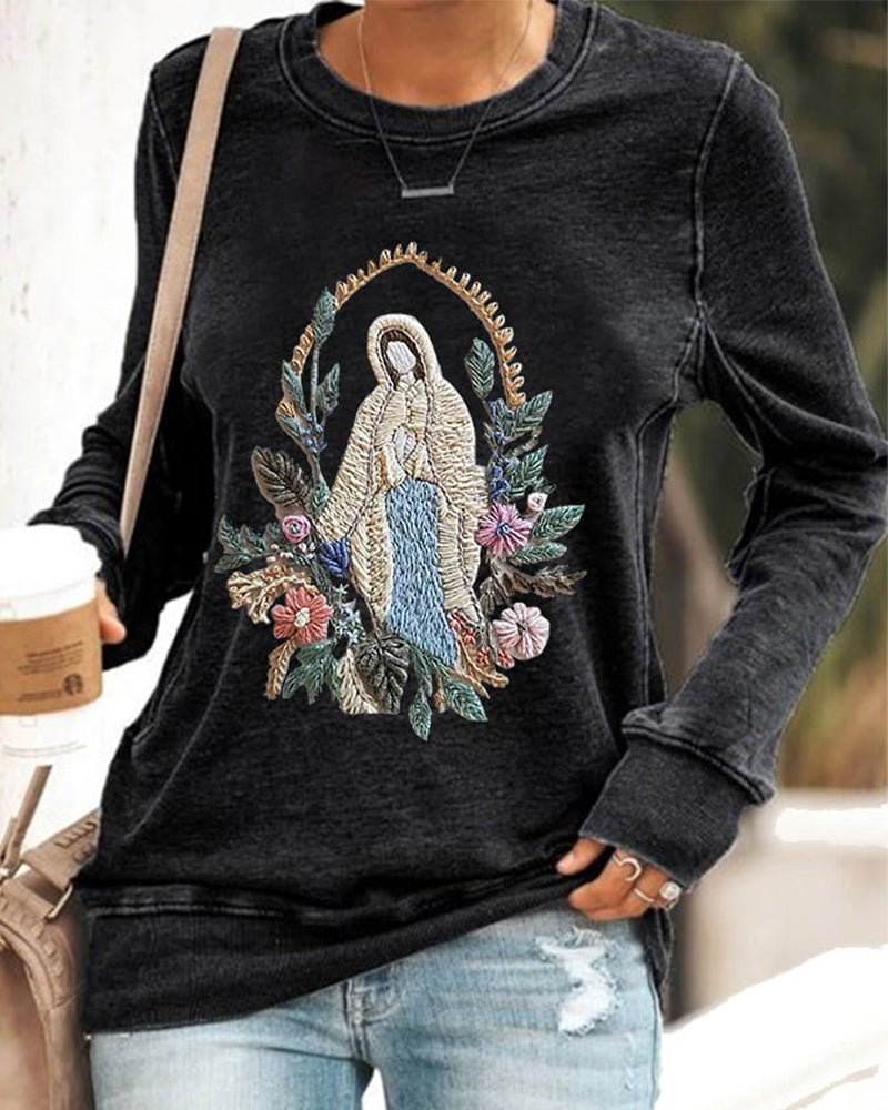 Women's Christian Our Lady Floral Casual Sweatshirt