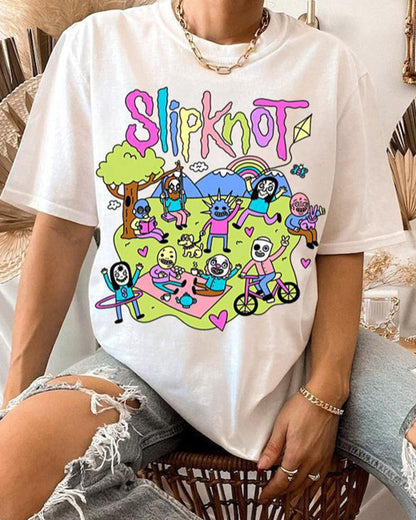 Slipknot Happy Times Printed T-Shirt Cotton and Linen Spring Summer T-SHIRTS