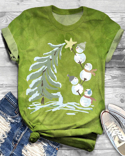 Women's Naughty Snowman Christmas Crew Neck T-shirt 2024new christmas spring