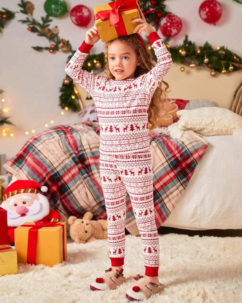 Reindeer Fairisle Allover Print Warm Long Sleeve Christmas Pajama Sets 2024 f/w Christmas matching family outfits two-piece sets