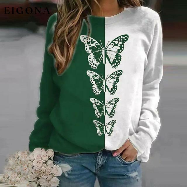 Elegant Butterfly Print T-Shirt Green Best Sellings clothes Plus Size Sale tops Topseller