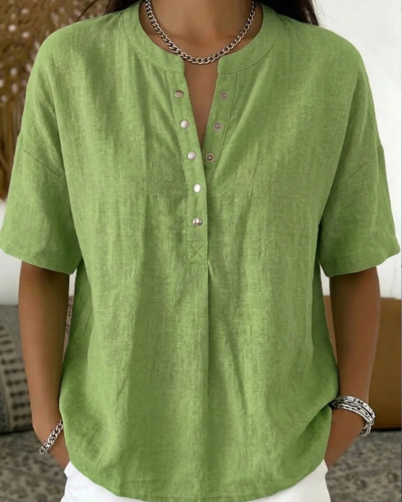 Solid Color Casual Short Sleeve Blouse