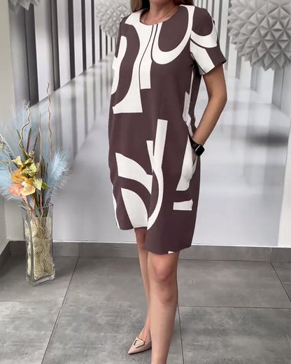 Short Sleeve Irregular Pattern Dress