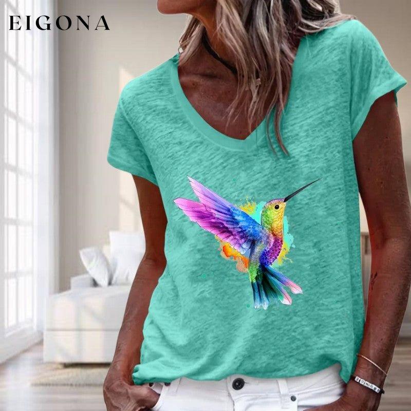 Casual Bird Print T-Shirt Green best Best Sellings clothes Plus Size Sale tops Topseller