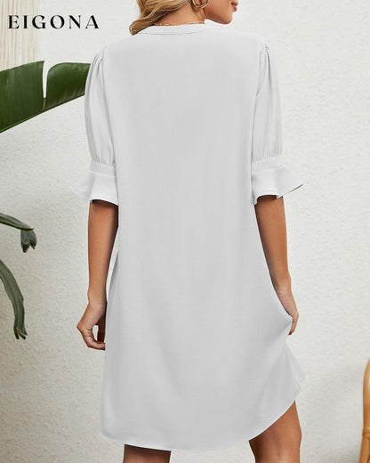 V neck solid color gathered half sleeve dress 23BF Casual Dresses Clothes Dresses Spring Summer