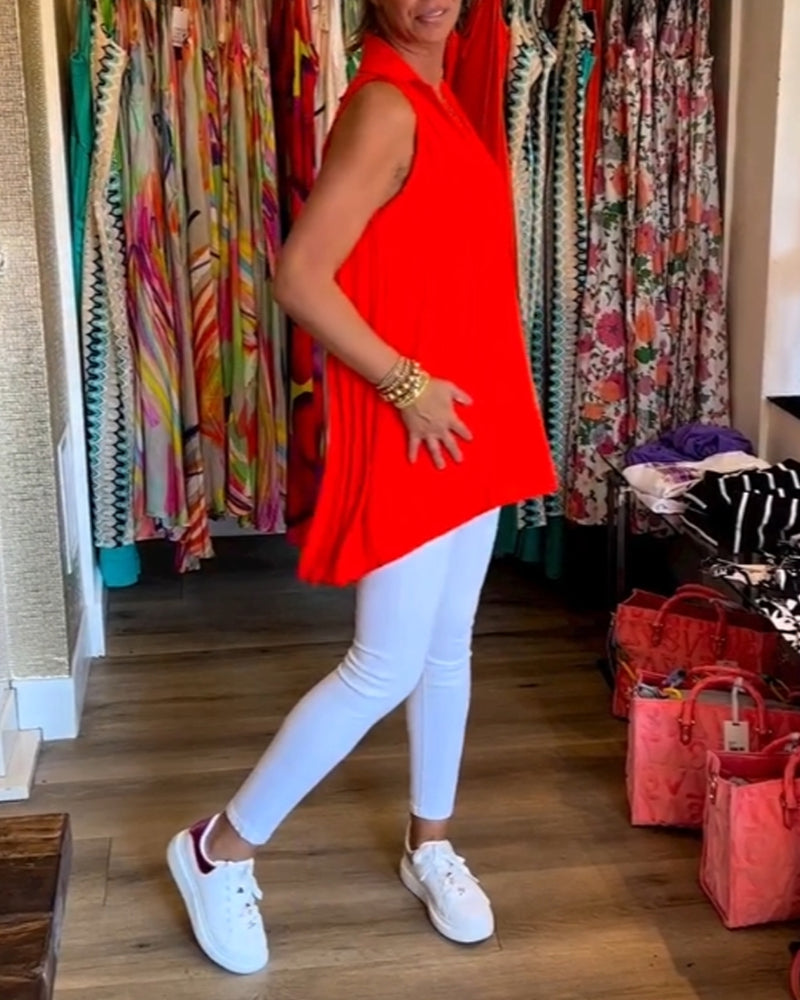 Top arricciato senza maniche con revers