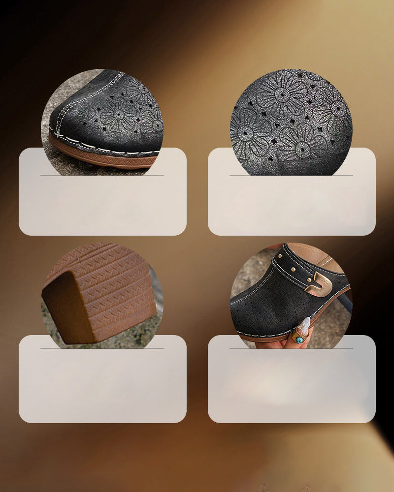 Covered Toe Chunky Heel Slip-On Sandals