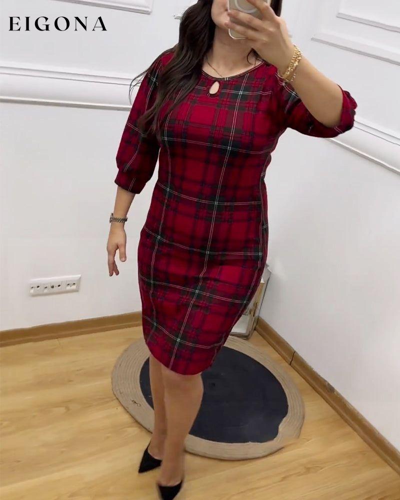 Retro plaid print crew neck dress 2023 f/w 23BF casual dresses christmas Clothes Dresses spring