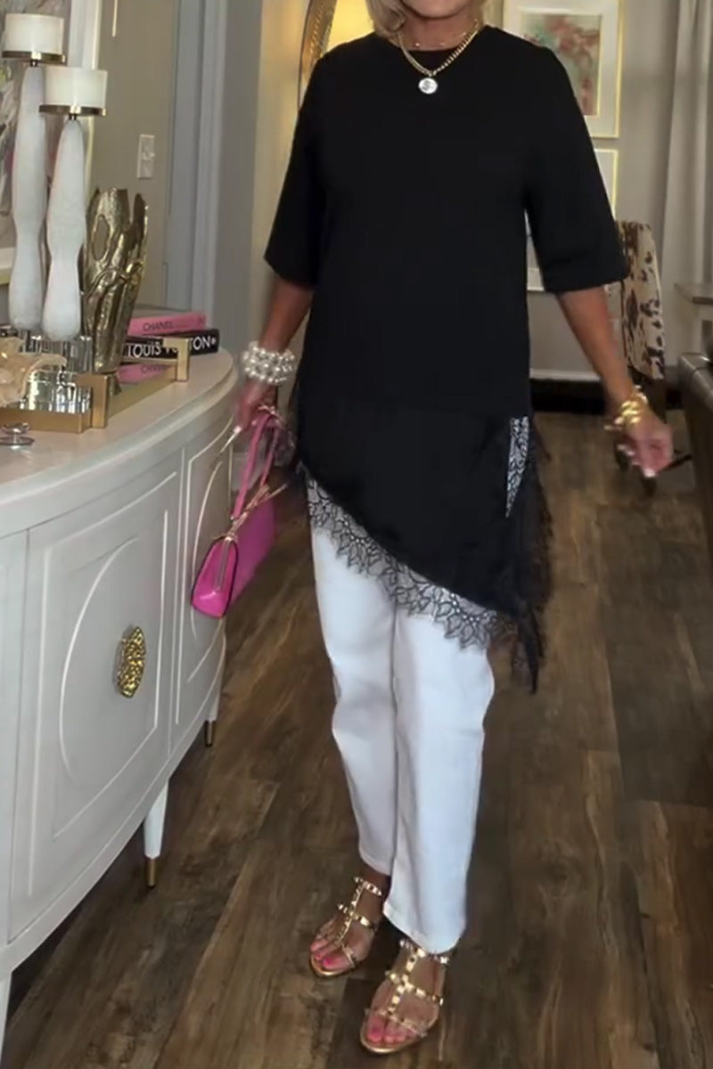 Lace Splicing Irregular Mid-Length Blouse