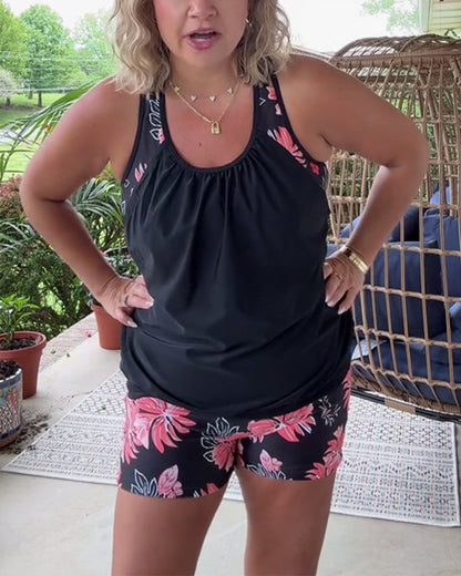 Sleeveless Contrast Print Two-Piece Swimsuit