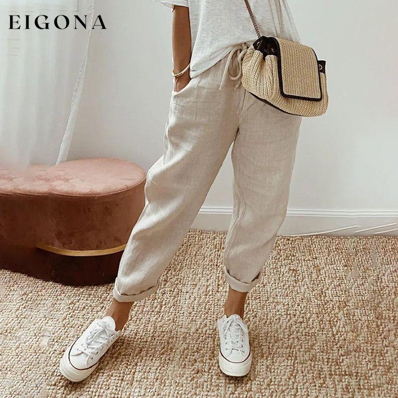 【Cotton And Linen】Casual Solid Color Pants Beige best Best Sellings bottoms clothes Cotton And Linen pants Plus Size Sale Topseller