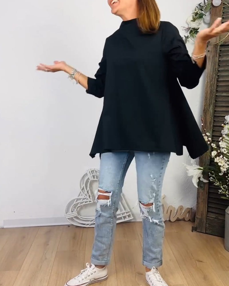 Casual Round Neck Long Sleeve Top 2023 f/w 202466 23BF blouse&shirts Blouses & Shirts spring