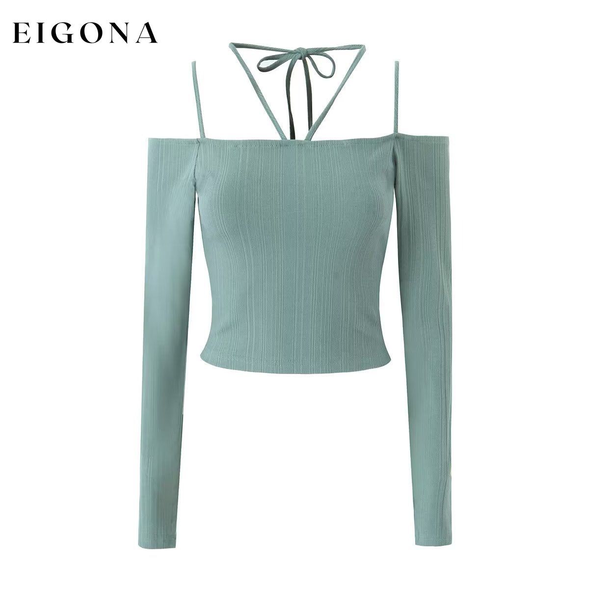 Autumn Two Color off Neck Long Sleeve Knitted T shirt Slim Fit Crop Top Green Beans blouses clothes long sleeve tops off the shoulder shirt shirt shirts top tops