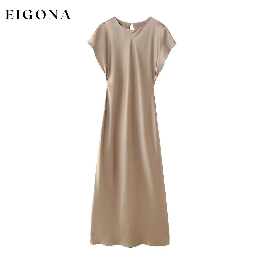 Autumn Women Clothing Silk Satin Texture Midi Dress clothes dresses long dresses midi dress