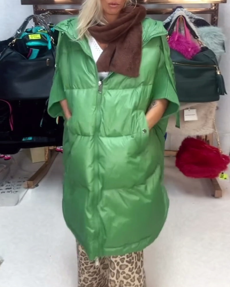 Solid color long hooded vest coat 2024 f/w coats