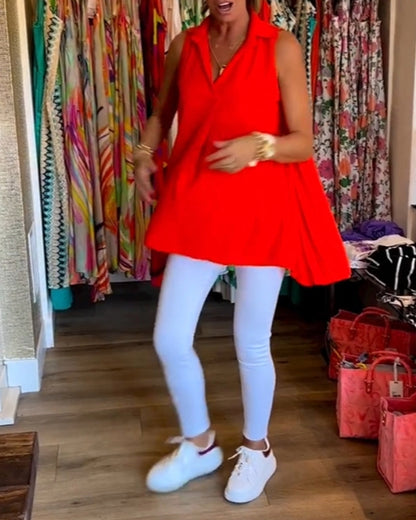 Top arricciato senza maniche con revers