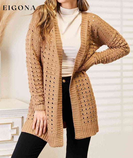 Woven Right Openwork Horizontal Ribbing Open Front Cardigan Caramel BFCM-Deep Inventory Black Friday cardigan cardigans clothes Ship from USA Woven Right