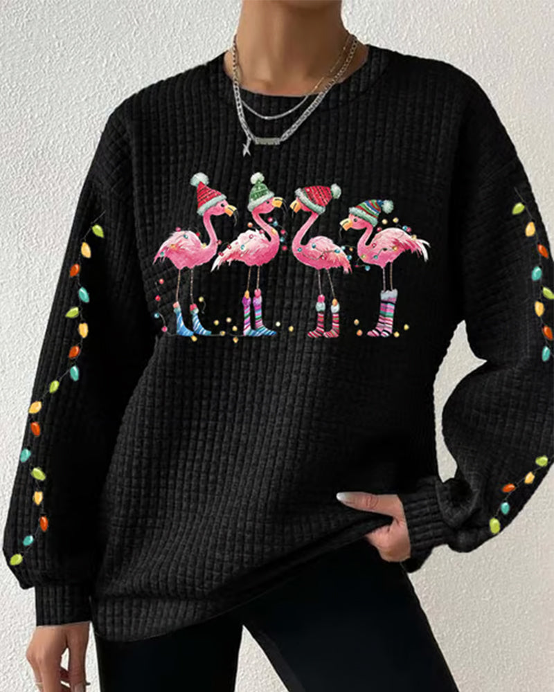 Women's flamingo print round neck long sleeve sweatshirt 2024 f/w christmas sweatshirts