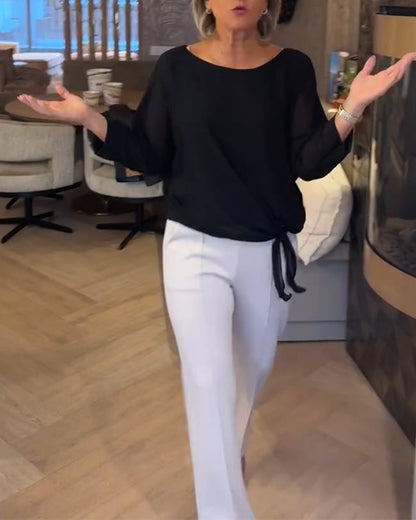 Simple Crewneck Solid Blouse