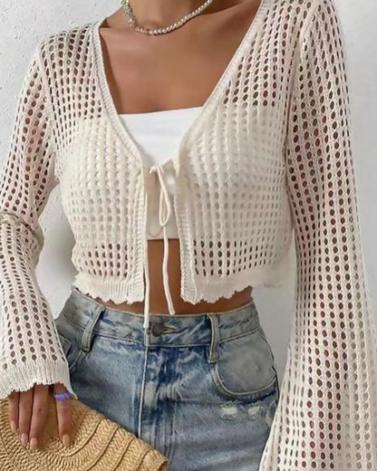 Simple Solid Hollow Out Beach Cardigan