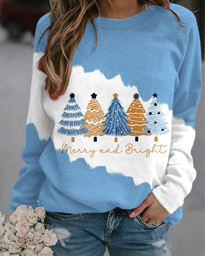 Women's Christmas tree "Merry and Bright" print sweatshirt 2024 f/w christmas hoodies & sweatshirts women's christmas