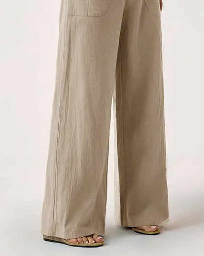 Elastic Waist Pocket Casual Wide Leg Pants