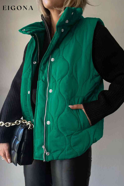 Collared Neck Vest with Pockets Green clothes Ship From Overseas SYNZ