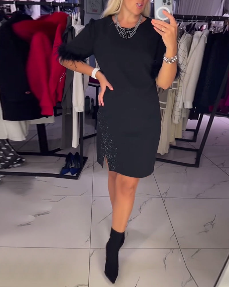 Abito casual con scollo tondo e spacco, design della personalità