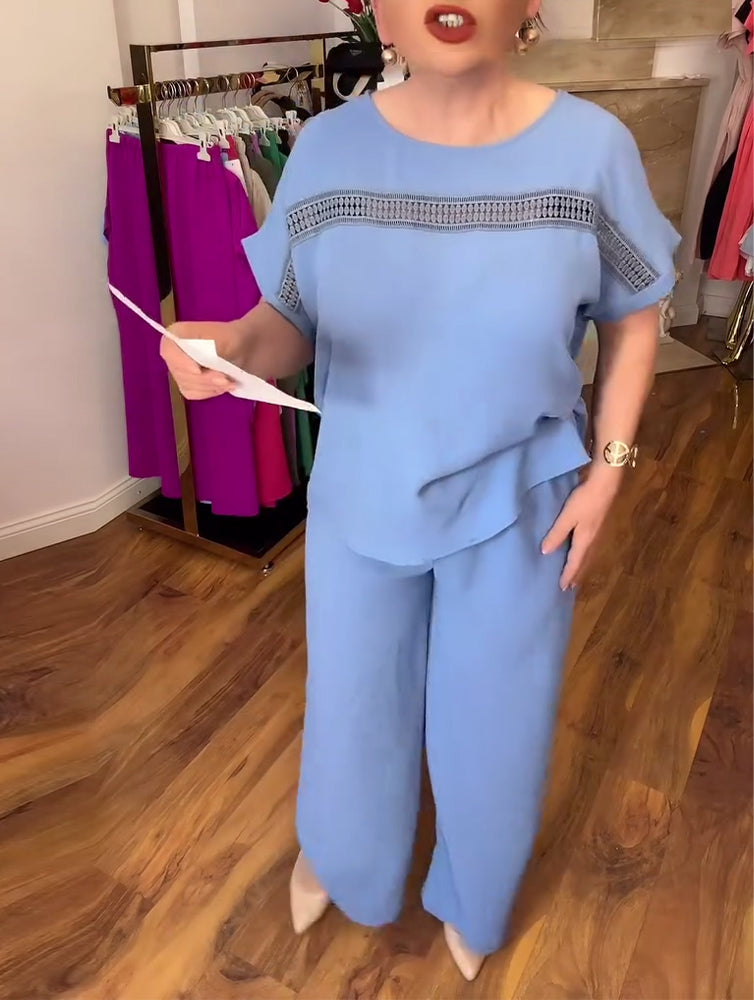 Ruffle Sleeve Round Neck Casual Set