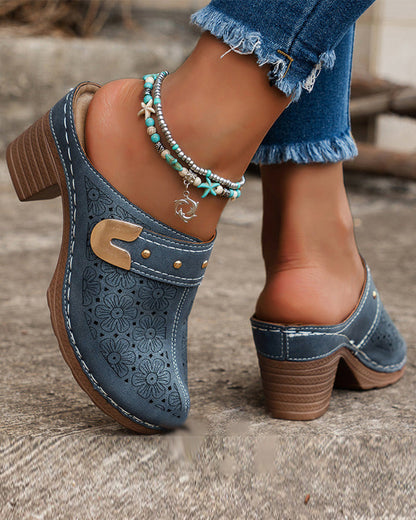 Covered Toe Chunky Heel Slip-On Sandals