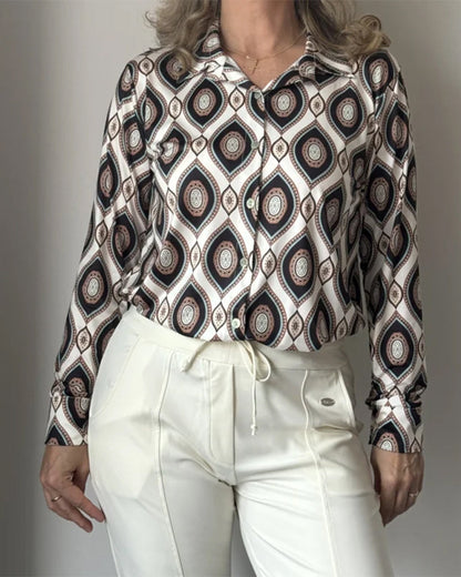 Long-Sleeved Diamond Print Blouse