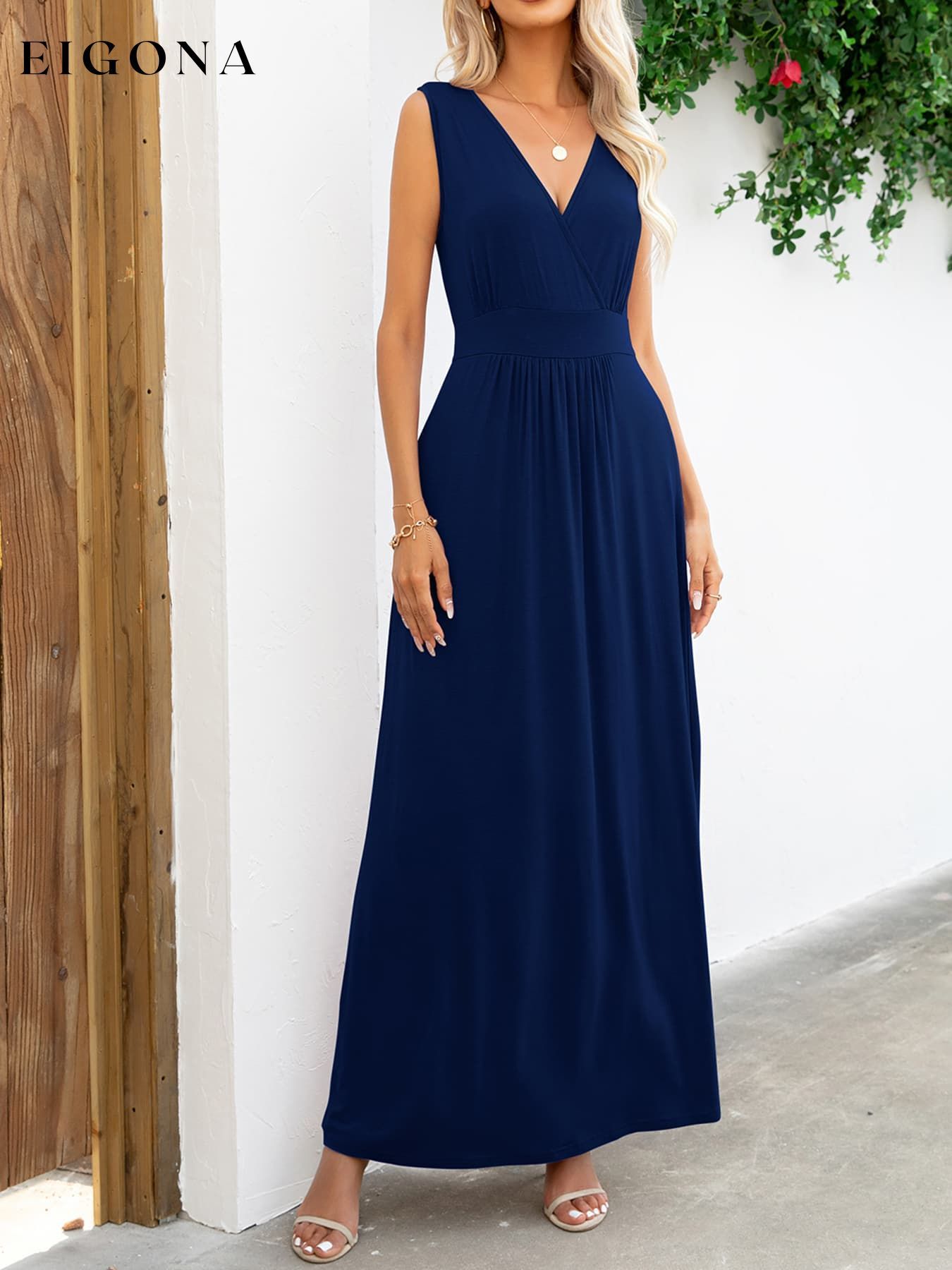 Surplice Neck Sleeveless Maxi Dress Dark Navy clothes dress dresses long dress maxi dress Putica Ship From Overseas Shipping Delay 09/29/2023 - 10/04/2023