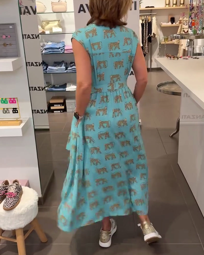 V-Neck Sleeveless Printed Dress