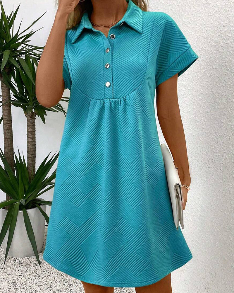 Jacquard Polo Collar Button-Front Babydoll Dress