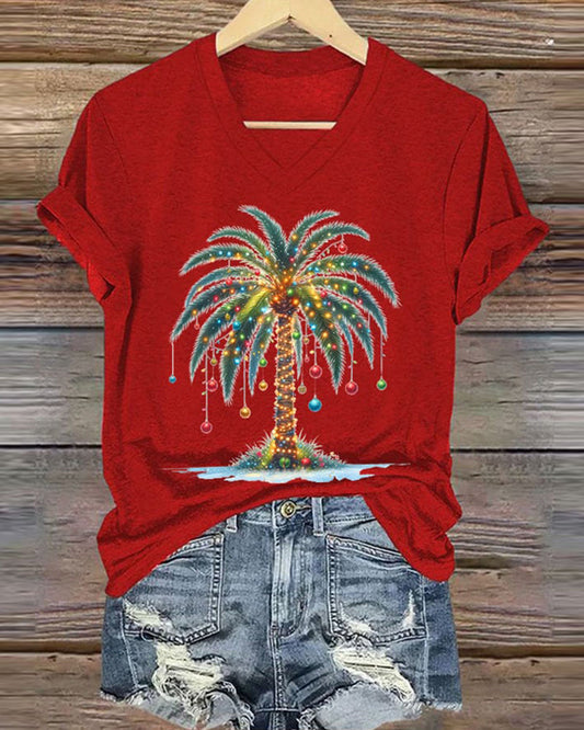 Women's Christmas Palm Tree Print T-Shirt 2024 f/w christmas spring summer t-shirts