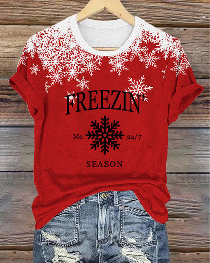 Women's Christmas I'm cold print casual T-shirt 2024 f/w christmas t-shirts women's christmas