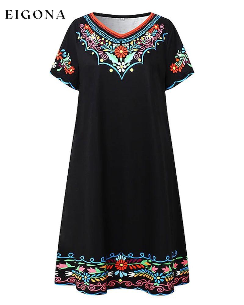 Retro short-sleeved printed dress casual dress spring summer vintage