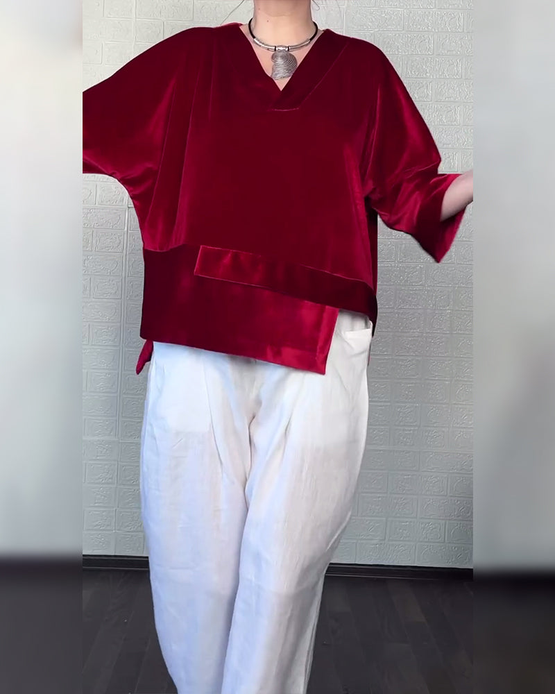 V-Neck Asymmetrical Hem Top