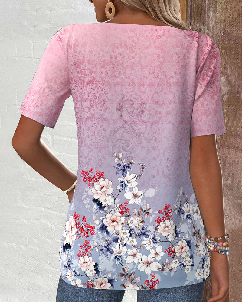 Positioning Print Short-Sleeved Versatile Blouse