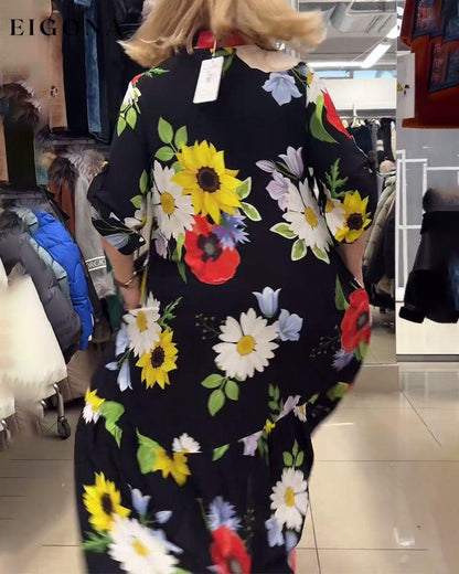 Floral print pocket lapel dress casual dresses spring summer